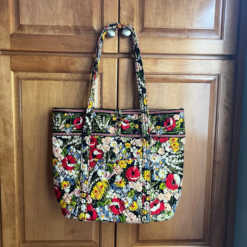 Vintage VERA BRADLEY "Poppy Fields" Bag Black/Red/Yellow/White14" x 17" - Picture 10 of 12